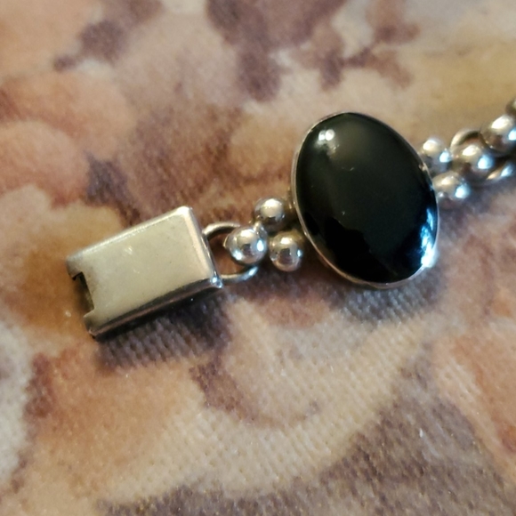 Mexico Taxco Sterling Silver Ebony Malachite Bracelet - Picture 3 of 8